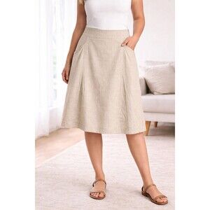Merona Beige A-line Skirt Sz18 Side Zipper Waist 42” Length 26 Lined 100% Linen